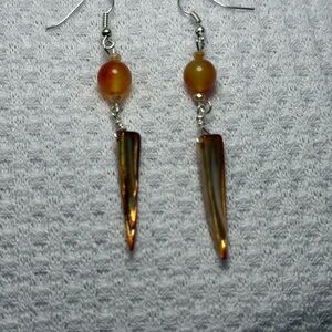 Carnelian & Mother of Pearl Shell Spike Earrings